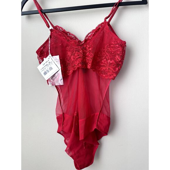 $446 La Perla Red Lace Bodysuit One Piece Womens Size Small Lingerie New - Picture 8 of 10